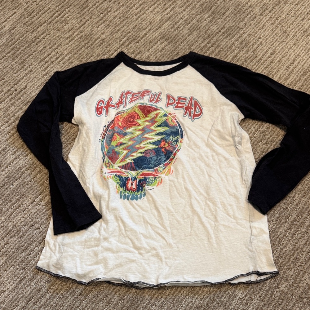 Rowdy Sprout Black & White Raglan Tee with Colorful Skull Graphic